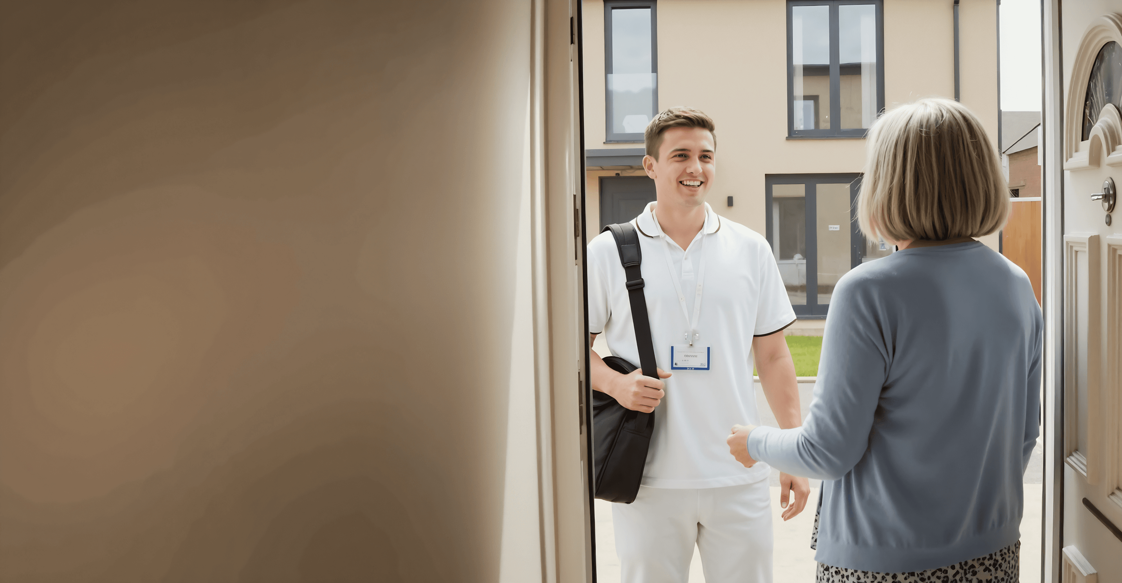 Therapist assisting patient during home physiotherapy session