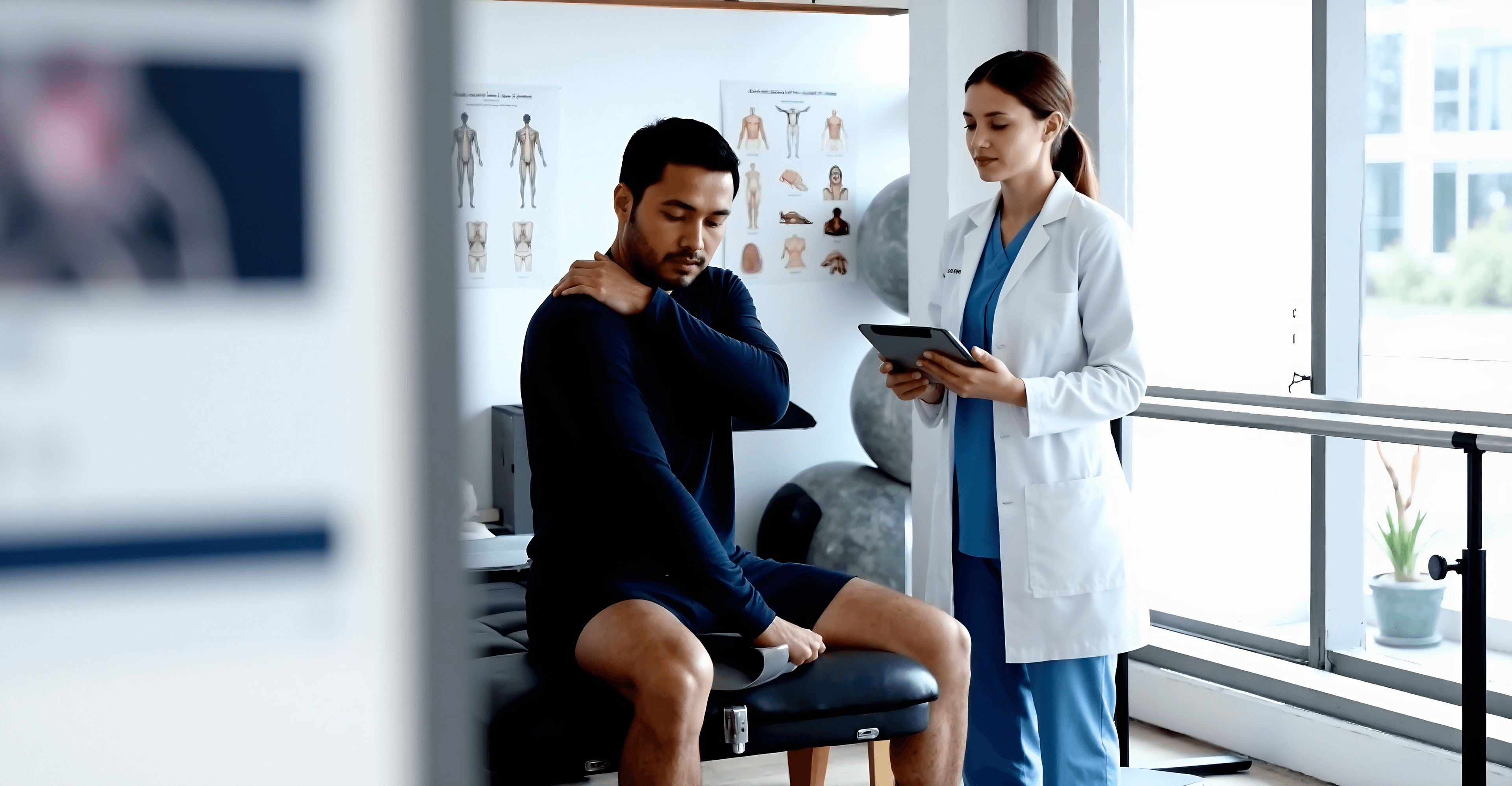 Therapist assisting patient